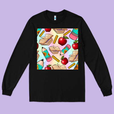 School Seamless Pattern Long Sleeve Tee Designed By Bundleandbundleshop