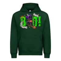 Forest Green Boo! with black cat Halloween Urban Hoodie - NancyCooperArtShop