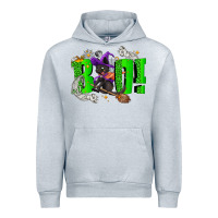 Heather Grey Boo! with black cat Halloween Urban Hoodie - NancyCooperArtShop