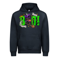 Navy Boo! with black cat Halloween Urban Hoodie - NancyCooperArtShop