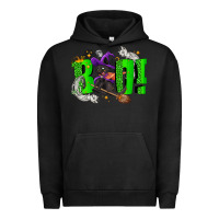 Pigment Black Boo! with black cat Halloween Urban Hoodie - NancyCooperArtShop
