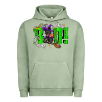 Pigment Oil Green Boo! with black cat Halloween Urban Hoodie - NancyCooperArtShop