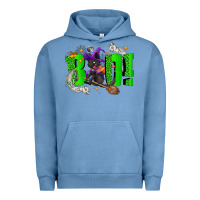 Pigment Pebble Blue Boo! with black cat Halloween Urban Hoodie - NancyCooperArtShop