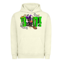 Pigment Pistachio Boo! with black cat Halloween Urban Hoodie - NancyCooperArtShop