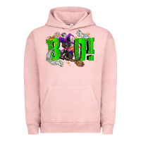 Pigment Salmon Boo! with black cat Halloween Urban Hoodie - NancyCooperArtShop
