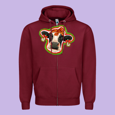 Christmas Heifer Zipper Hoodie Designed By Jasminsmagicworld