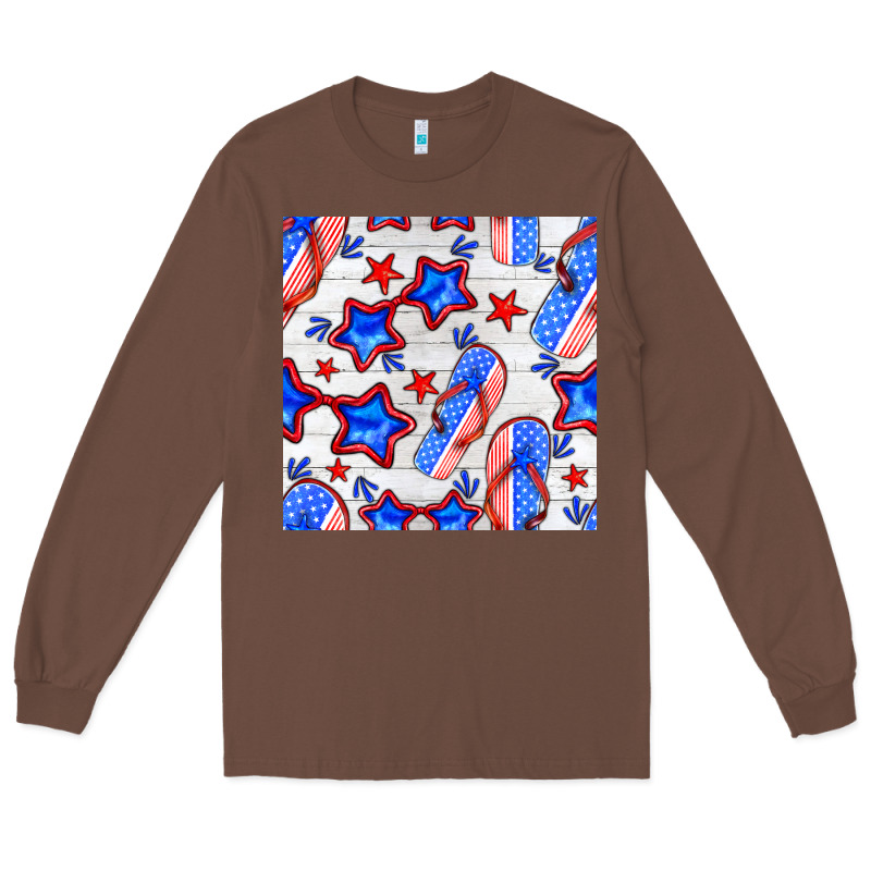 4th Of July Flip Flops Seamless Pattern Long Sleeve Tee by BundleAndBundleShop | Teevron