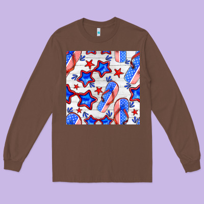 4th Of July Flip Flops Seamless Pattern Long Sleeve Tee Designed By Bundleandbundleshop