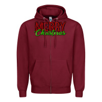 Burgundy merry christmas tartan Zipper Hoodie - Jasminsmagicworld