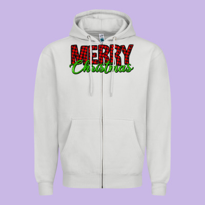 Merry Christmas Tartan Zipper Hoodie Designed By Jasminsmagicworld