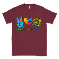 Burgundy peace love autism Classic Tee - AdoDesignShop