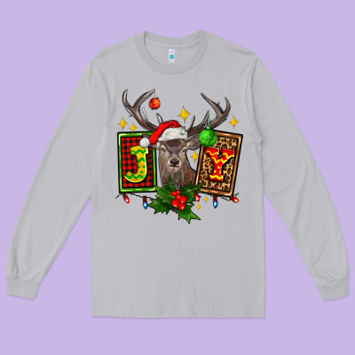 Joy With Reindeer Ado Long Sleeve Tee Designed By Adodesignshop