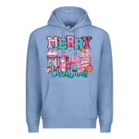 Colony Blue merry christmas pink coffee cups Premium Hoodie - Jasminsmagicworld