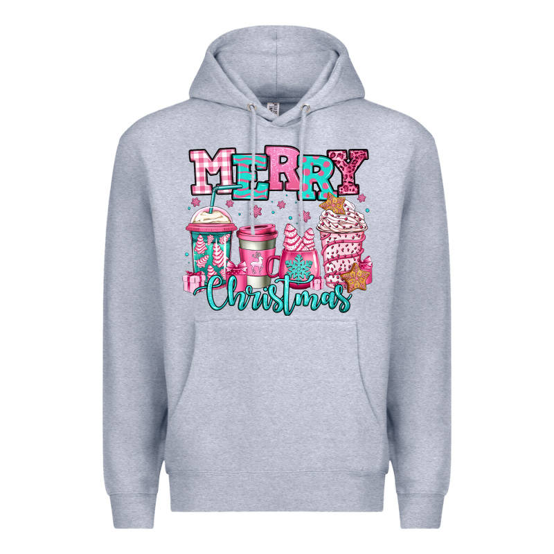 Merry Christmas Pink Coffee Cups Premium Hoodie by Jasminsmagicworld | Teevron