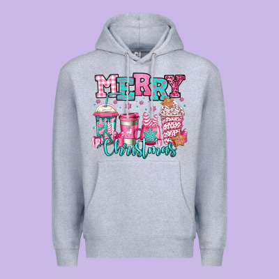 Merry Christmas Pink Coffee Cups Premium Hoodie Designed By Jasminsmagicworld