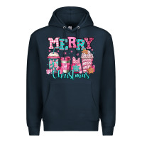 Navy merry christmas pink coffee cups Premium Hoodie - Jasminsmagicworld