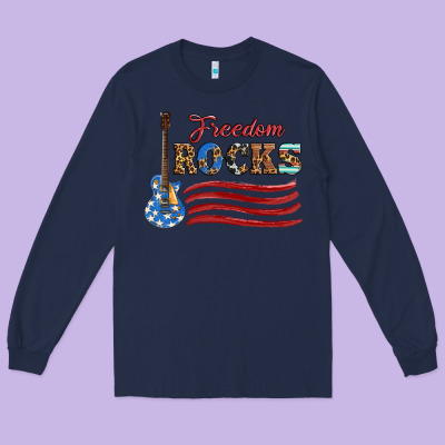 Freedom Rocks With Guitar Long Sleeve Tee Designed By Artiststas