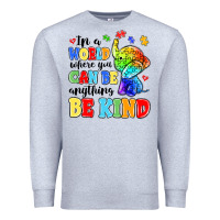Heather Grey in a world where you can be anything be kind Premium Sweatshirt - MaliasSmallBusiness