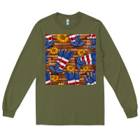 Army Green america western boots and sunflower seamless pattern Long Sleeve Tee - BundleAndBundleShop