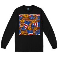 Black america western boots and sunflower seamless pattern Long Sleeve Tee - BundleAndBundleShop