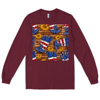 Burgundy america western boots and sunflower seamless pattern Long Sleeve Tee - BundleAndBundleShop