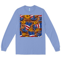 Colony Blue america western boots and sunflower seamless pattern Long Sleeve Tee - BundleAndBundleShop