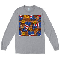 Heather Grey america western boots and sunflower seamless pattern Long Sleeve Tee - BundleAndBundleShop
