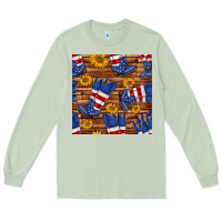 Matcha america western boots and sunflower seamless pattern Long Sleeve Tee - BundleAndBundleShop