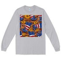 Moon Dust america western boots and sunflower seamless pattern Long Sleeve Tee - BundleAndBundleShop