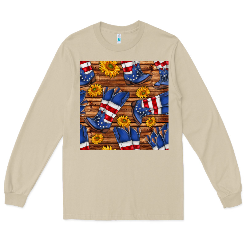 America Western Boots And Sunflower Seamless Pattern Long Sleeve Tee by BundleAndBundleShop | Teevron