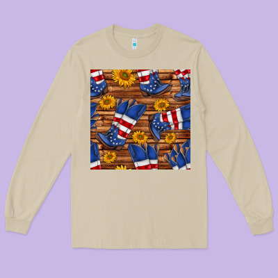 America Western Boots And Sunflower Seamless Pattern Long Sleeve Tee Designed By Bundleandbundleshop