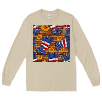 Mushroom america western boots and sunflower seamless pattern Long Sleeve Tee - BundleAndBundleShop
