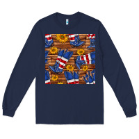 Navy america western boots and sunflower seamless pattern Long Sleeve Tee - BundleAndBundleShop