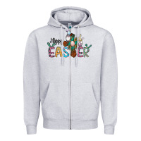 Heather Grey cross rabbit gnomes happy easter Zipper Hoodie - Jasminsmagicworld