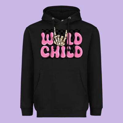Wild Child Pink Skeleton Heavyweight Hoodie Designed By Maliassmallbusiness