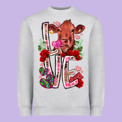 Love Cow Valentine Heavyweight Sweatshirt Designed By Racoondesign