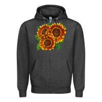 Charcoal Heather tiger eyes sunflower Zipper Hoodie - LillyAllenDesigns
