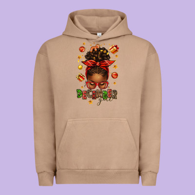 December Girl Christmas Afro Messy Bun Urban Hoodie Designed By Texasbilliewilder