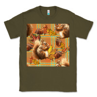 Army Green fall squirrel and plaid seamless Classic Tee - BundleAndBundleShop