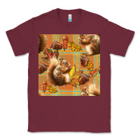 Burgundy fall squirrel and plaid seamless Classic Tee - BundleAndBundleShop