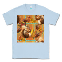 Dusty Blue fall squirrel and plaid seamless Classic Tee - BundleAndBundleShop