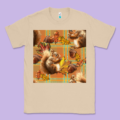Fall Squirrel And Plaid Seamless Classic Tee Designed By Bundleandbundleshop