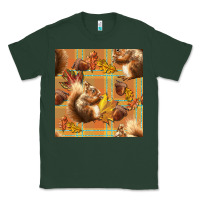 Sports Green fall squirrel and plaid seamless Classic Tee - BundleAndBundleShop