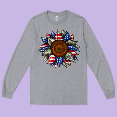 Sunflower American Flag Long Sleeve Tee Designed By Jahusdesignshop