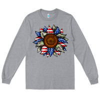 Heather Grey sunflower american flag Long Sleeve Tee - JahusDesignShop