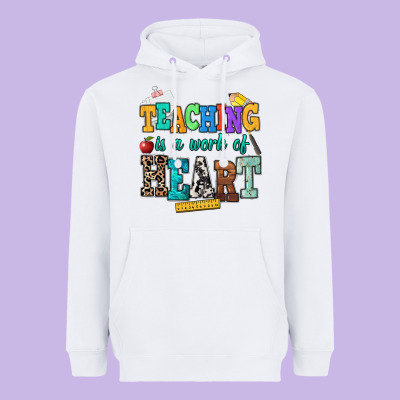 Teaching Is A Work Of Heart Heavyweight Hoodie Designed By Nancycooperartshop