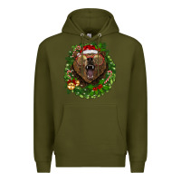 Army Green christmas bear  wreath Premium Hoodie - BarkalooDesign