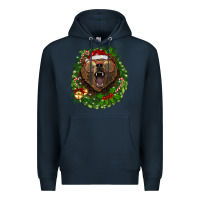 Navy christmas bear  wreath Premium Hoodie - BarkalooDesign