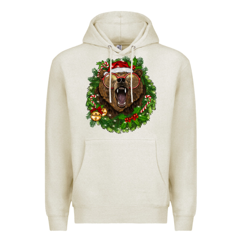 Christmas Bear  Wreath Premium Hoodie by BarkalooDesign | Teevron