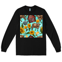 Black farm seamless pattern Long Sleeve Tee - BundleAndBundleShop